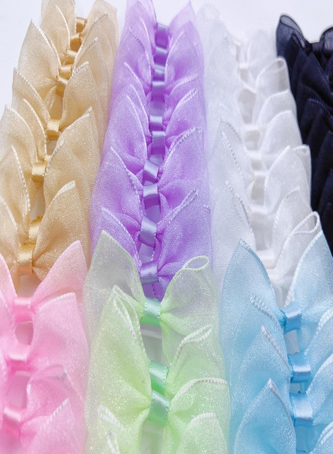 Wonesifee 80pcs Mesh Lace Chiffon Bows 2" Mini Tulle Pre-Tied Premade Bows with Twist Ties Pink Gift Bows for Christmas Tree Wedding Decor Party Favors Gender Reveal Treat Bags (8colors-80pcs) - Image 3